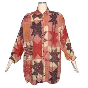 Intimately Free People Retro Patchwork Star Print Tunic Top Pockets Oversized M